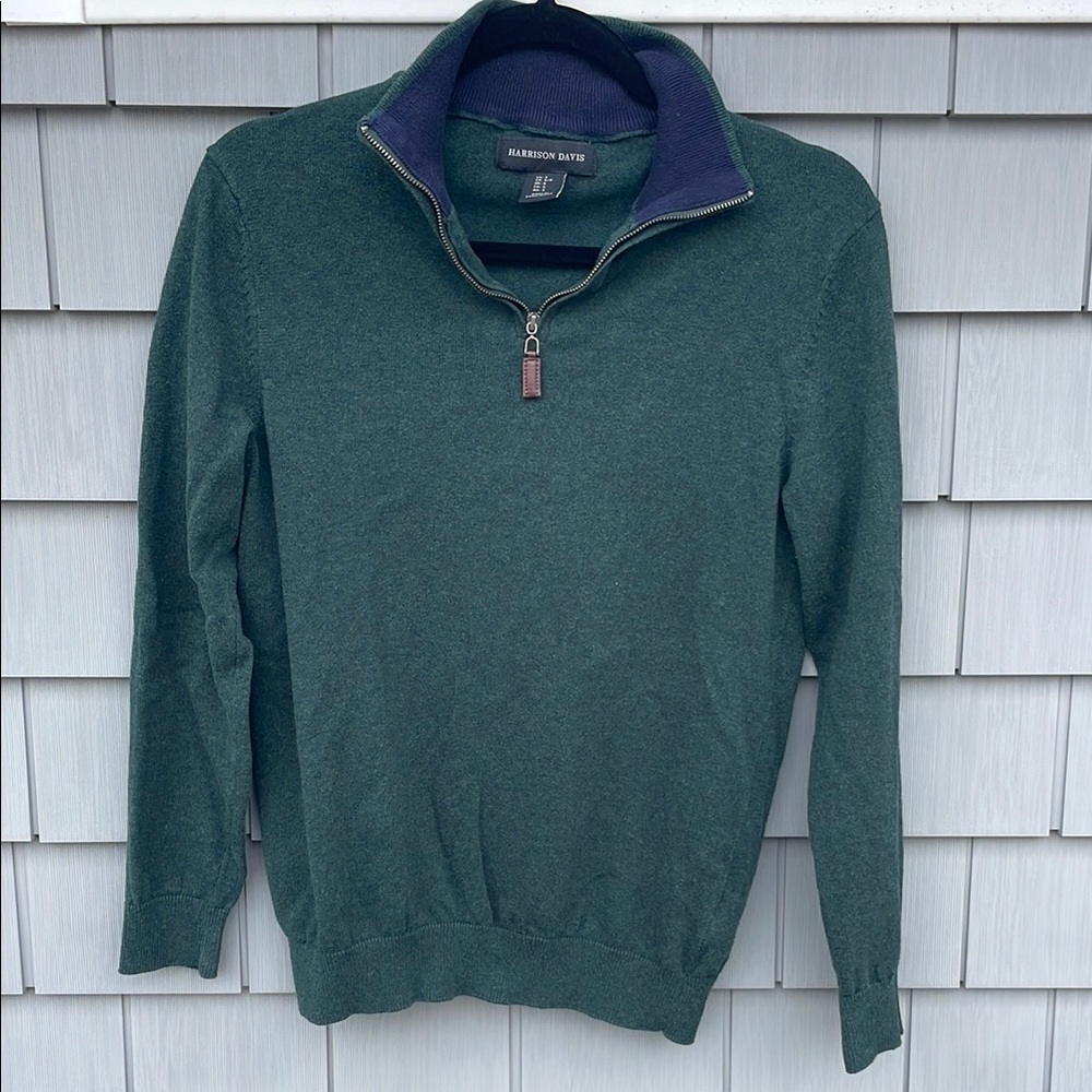 Mens Green Quarter Zip Up Sweater